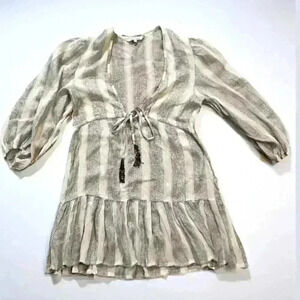 Blue Island Women’s Striped Swim Cover Up Metallic Threading Tassels Sz S